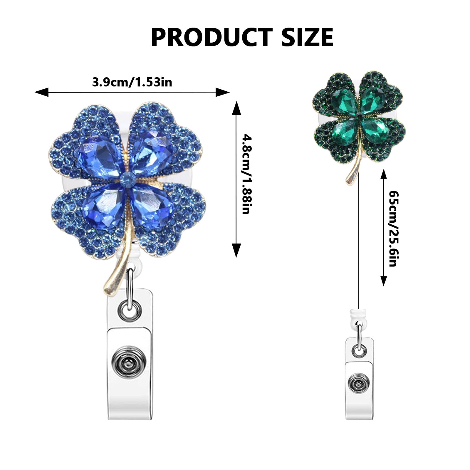 Wholesale Four-leaf clover rhinestone retractable rotating badge scroll